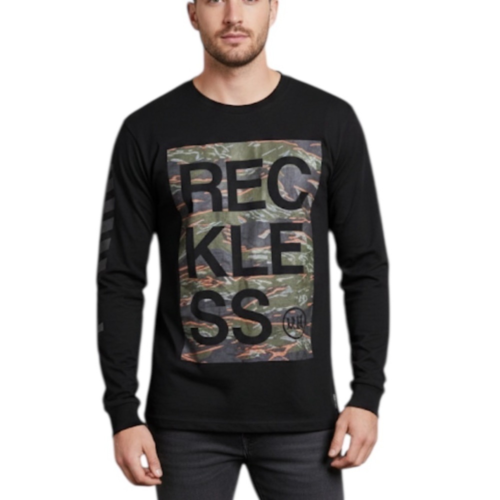 YR Reckless Mens Medium Black Camo Graphic Long Sleeve Shirt